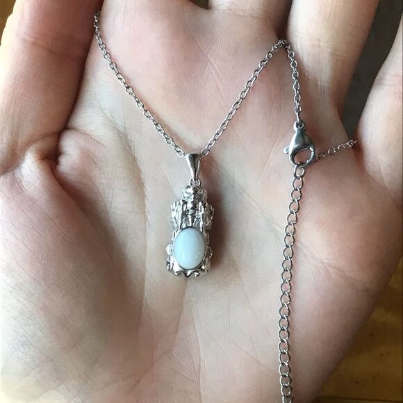 Natural White Jade Sterling Silver Dragon Pendant - Picture 5 of 6